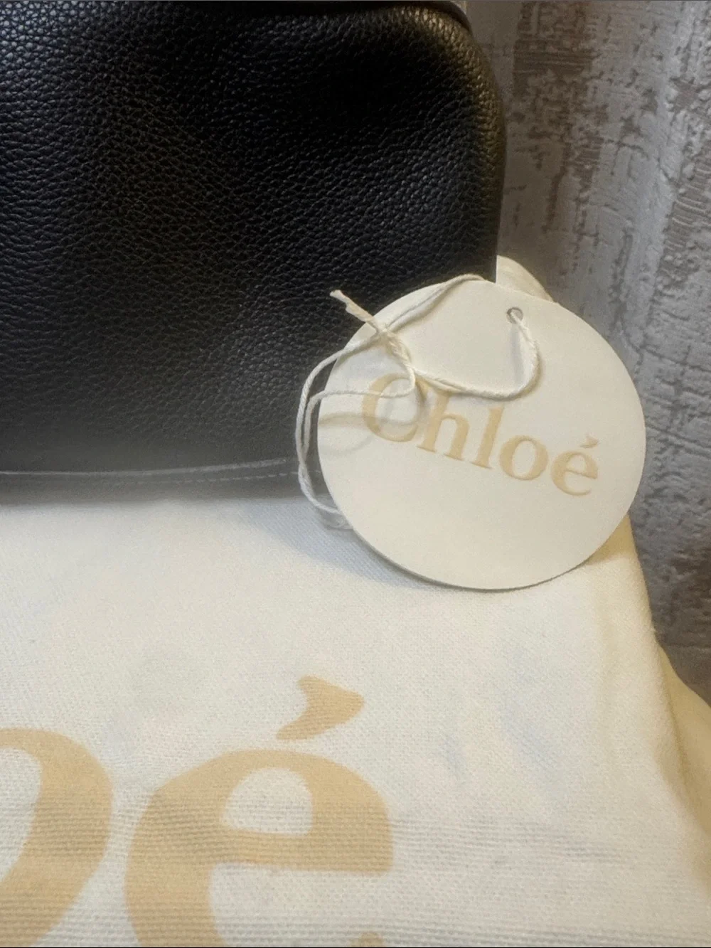 Chloé Black Pebbled Leather Clutch with Gold Disc Accent BRAND NEW with tags